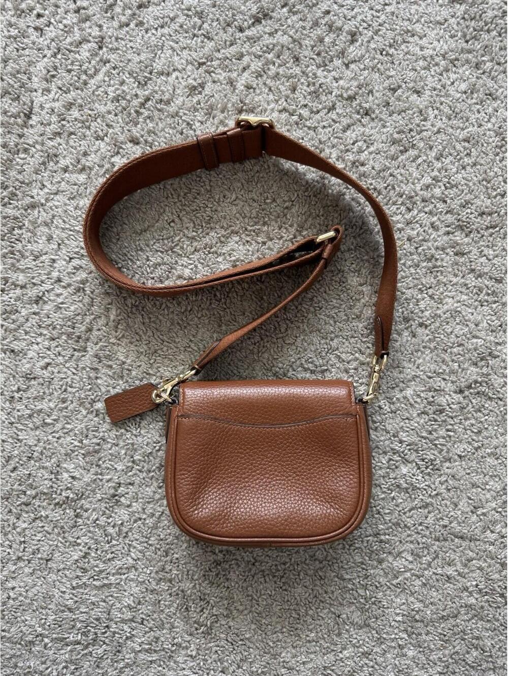 Coach Amelia Small Saddle Bag Pebbled Leather Tan Brown Crossbody - Picture 4 of 9
